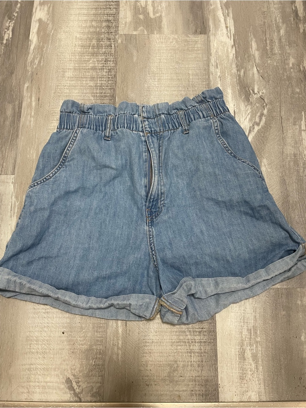 H&M Blue Paperbag Denim Shorts with Rolled Hem